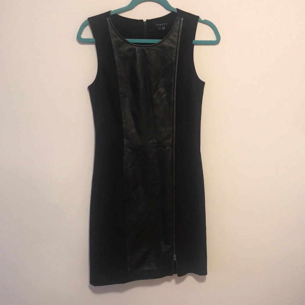 Theory leather side zipper dress sz 6 black